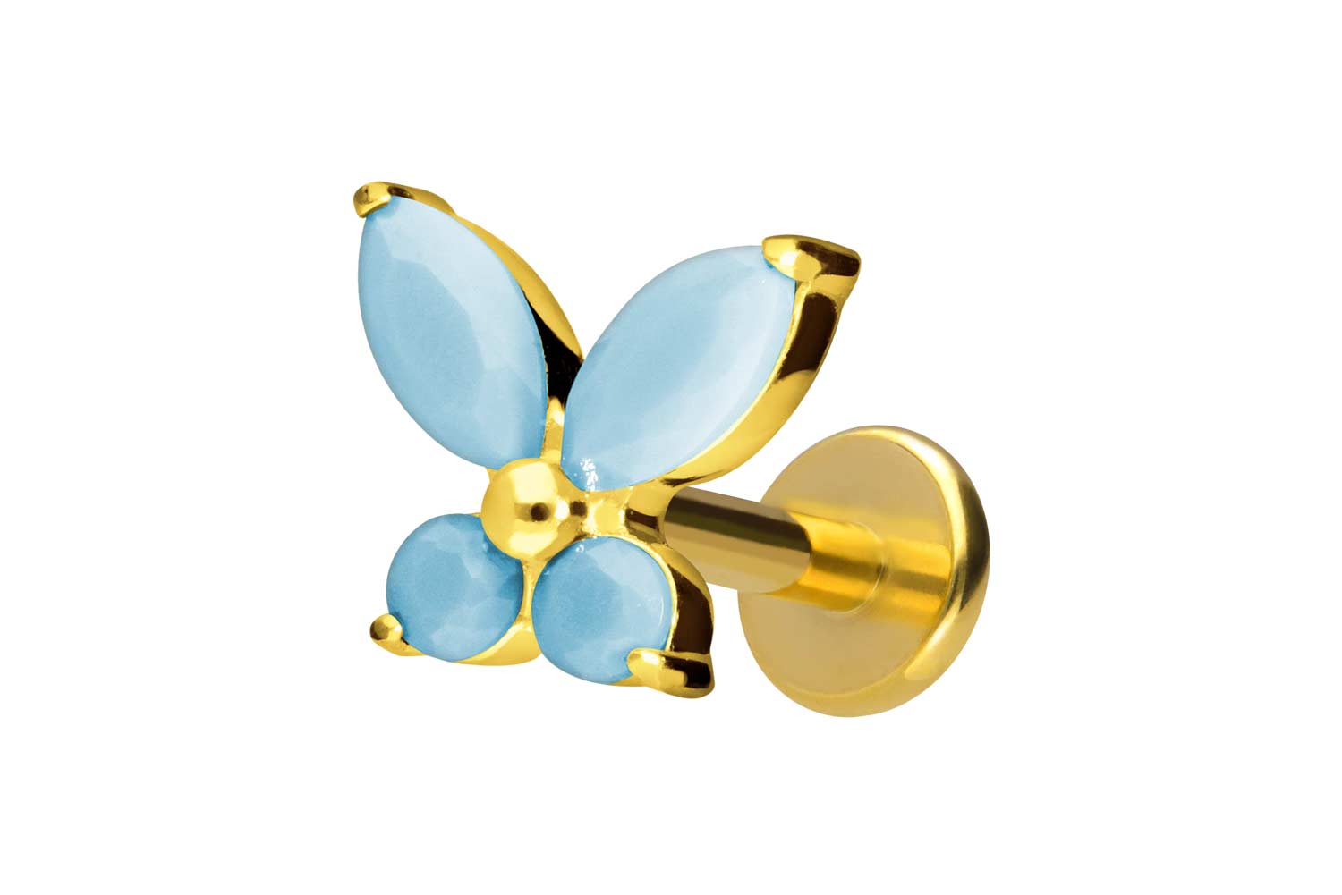 Titan Labret Piercing mit Innengewinde SCHMETTERLING + SYNTHETISCHE TÜRKISE